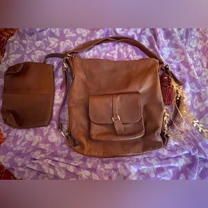 Great quality warm brown leather shoulder bag